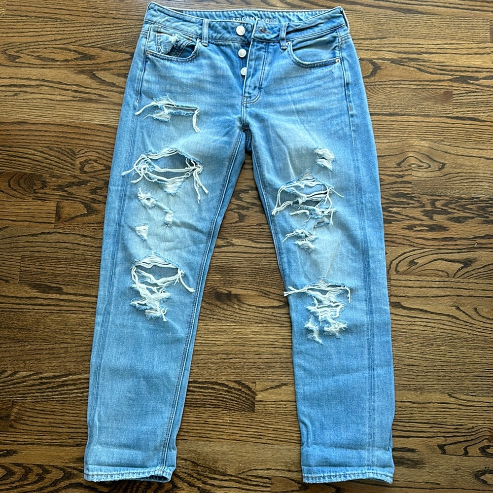 American Eagle Jeans, Size 8 Long, Color Blue, Ripped Mom Jeans